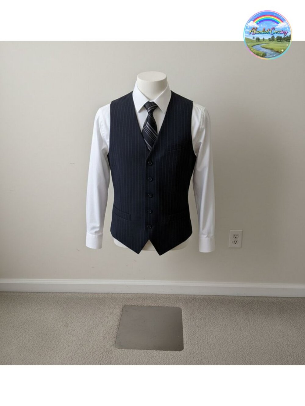 Mens Wool Blend Tweed Pin Stripe Vest Formal Button Up Sleeveless
